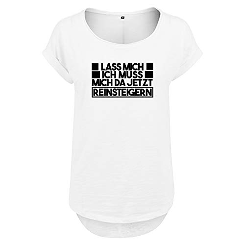 DELUNO Lass Mich ich muss Mich da Reinsteigern Frauen T Shirt mit Spruch und modischem Motiv Bedruckt Oberteil für Ladies (352 B36 Weis XL) von DELUNO