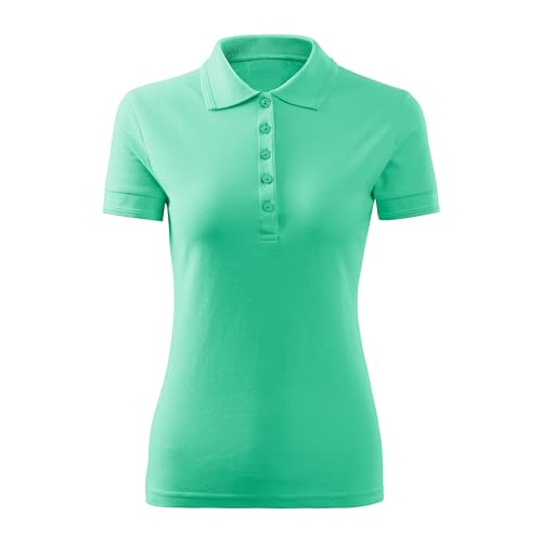 DELUNO Minze Pique Damen Polohemd Geschenkidee - Short Sleeve Ladies Lady-Fit - Neu - Rot Blau Grau Weis - XL (210-XL-Minze) von DELUNO