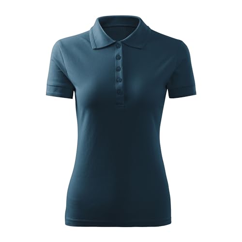 DELUNO Navy Pique Damen Polohemd Geschenkidee - Short Sleeve Ladies Lady-Fit - Neu - Rot Blau Grau Weis - L (210-L-Navy) von DELUNO