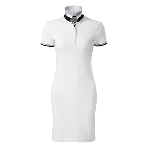 DELUNO Poloshirt Damen Kurzarm Kleid - Arbeits - Business - Geschenkidee - Polokleid für Damen Sport - Weiß Pique - 215 g/m² Poloshirt Damen Baumwolle XS (271-XS-Weiß) von DELUNO