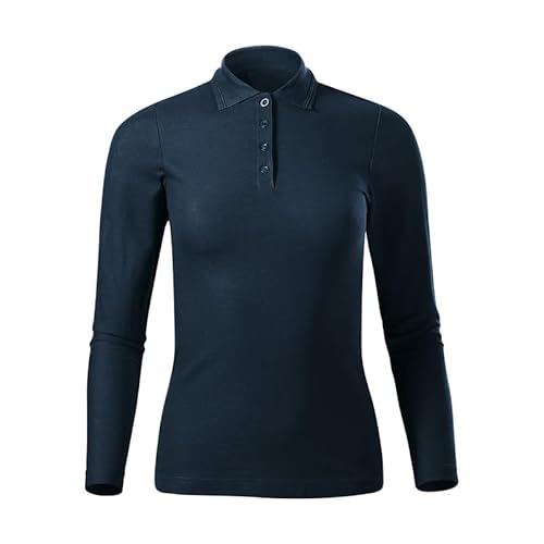 DELUNO Poloshirt Damen Langarm - Arbeits - Business - Geschenkidee - Poloshirts für Damen Sport - Navy Pique - 200 g/m² Poloshirt Damen Baumwolle XS (231-XS-Navy-02) von DELUNO