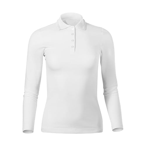 DELUNO Poloshirt Damen Langarm - Arbeits - Business - Geschenkidee - Poloshirts für Damen Sport - Weiß Pique - Short Sleeve Poloshirt Damen Baumwolle L (231-L-Weiß) von DELUNO