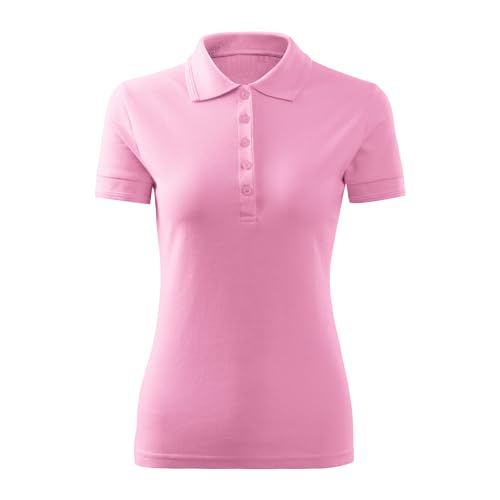 DELUNO Rosa Pique Damen Polohemd Frauen - Kurzarm Polohemd Sport - Neu - Rot Blau Grau Weis - XXL (210-2XL-Rosa) von DELUNO