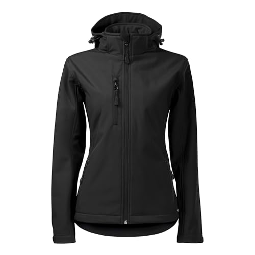 DELUNO Schwarz Damen Softshelljacke mit Kapuze Tailliert Outdoor - Sport Jacke Regenjacke (521-L-Schwarz) von DELUNO