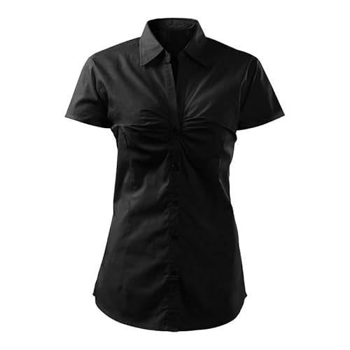 DELUNO Schwarz Elegante taillierte Damen Bluse - Frauen kurzärmlich Hemd - Slim Fit - Geschenkidee - Business Freizeit Hemdbluse - M (214-M-Schwarz) von DELUNO