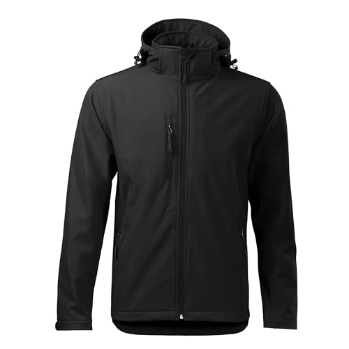 DELUNO Schwarz Outdoor Softshelljacke Herren mit Kapuze Winddichte Funktions-Jacke (522-Schwarz-3XL) von DELUNO