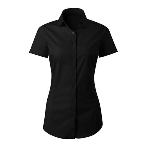 DELUNO Schwarz Premium taillierte Damen Bluse - Frauen kurzärmlich Hemd - Slim Fit - Geschenkidee - Business Freizeit Hemdbluse - L (261-L-Schwarz) von DELUNO