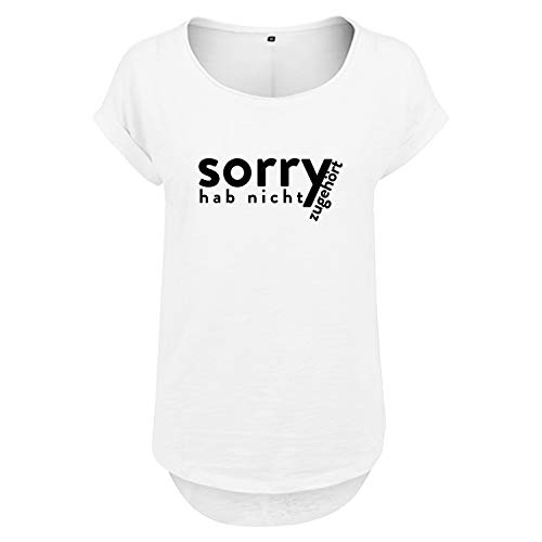 DELUNO Sorry hab Nicht zugehört Frauen T Shirt mit Spruch handgefärtigt Oversize Shirt Rundhals Mädchen kurzärmlig (403 B36 Weis M) von DELUNO