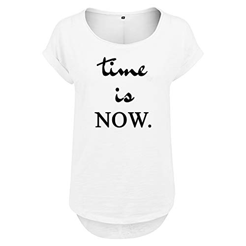 DELUNO Time is Now Damen Tshirt & Frauen T Shirt mit leichtem Ausschnitt für Top Style (349 B36 Weis L) von DELUNO