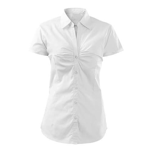 DELUNO Weis Elegante taillierte Damen Bluse - Frauen kurzärmlich Hemd - Slim Fit - Geschenkidee - Business Freizeit Hemdbluse - M (214-M-Weis) von DELUNO