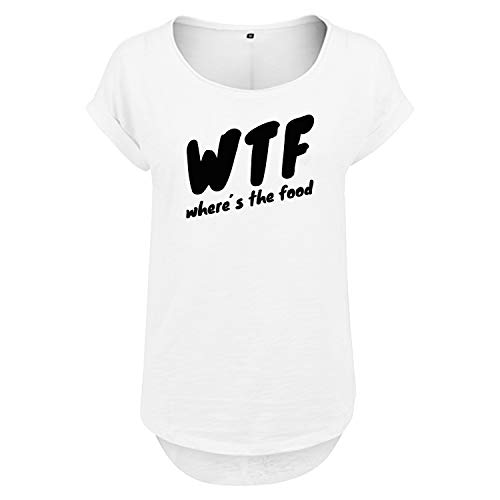 DELUNO Where´s The Food Frauen T Shirt mit Spruch handgefärtigt Oversize Shirt Rundhals Mädchen kurzärmlig (342 B36 Weis M) von DELUNO