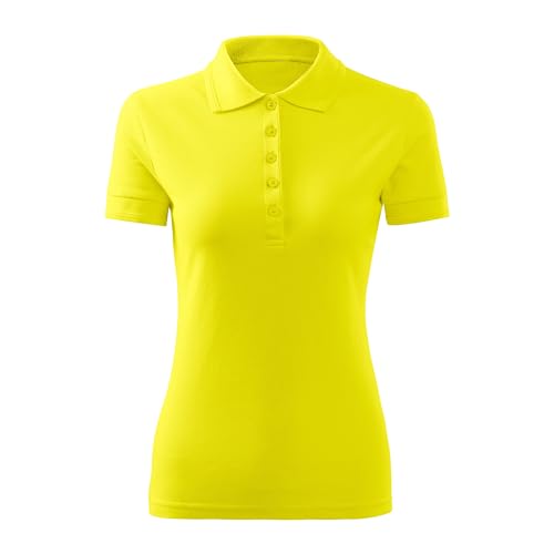 DELUNO Zitronengelb Pique Damen Polohemd Frauen - Kurzarm Polohemd Sport - Neu - Rot Blau Grau Weis - XXL (210-2XL-Zitronengelb) von DELUNO