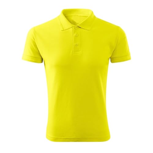 DELUNO Zitronengelb Pique Herren Polohemd Jungs - Kragen und 5 Knöpfe - Neu - Rot Blau Grau Weis - L (203-L-Zitronengelb-96) von DELUNO