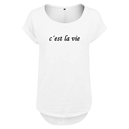 DELUNO c´est la Vie Frauen T Shirt mit Spruch handgefärtigt Oversize Shirt Rundhals Mädchen kurzärmlig (3 B36 Weis M) von DELUNO
