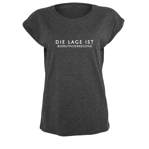 Die Lage ist Besäufniserregend Damen Tshirt & Frauen T Shirt mit leichtem Ausschnitt für Top Style Dunkelgrau L (B21-540-L-Dg) von DELUNO