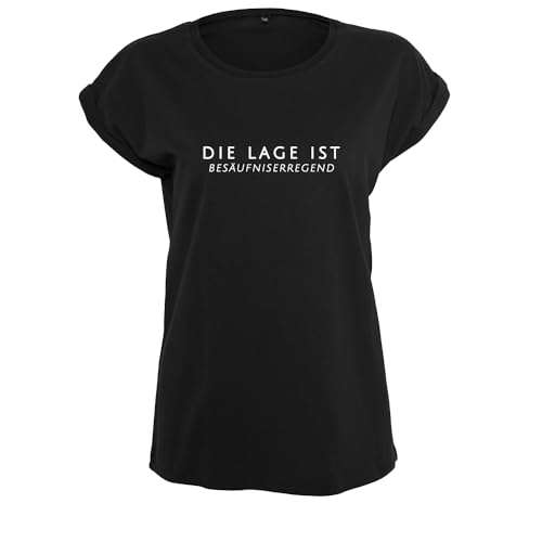 Die Lage ist Besäufniserregend Frauen t Shirt Bedruckt Print leichtes Oversize Kurzarm Top Women Sommer Schwarz S (B21-540-S-Schwarz) von DELUNO