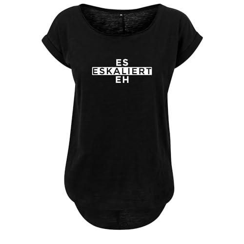 Es eskaliert eh Design Frauen t Shirt Bedruckt mit Statement Print Lang Oversize Kurzarm Top Neu Women lässig Sommer S Schwarz (B36-209-1-S-Schwarz) von DELUNO