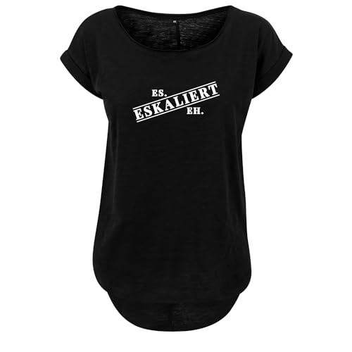 Es eskaliert eh Design Frauen t Shirt Bedruckt mit Statement Print Lang Oversize Kurzarm Top Neu Women lässig Sommer S Schwarz (B36-211-3-S-Schwarz) von DELUNO