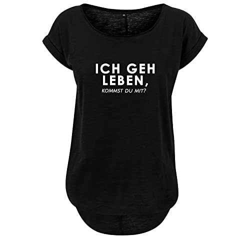 Ich GEH Leben, kommst du mit? Design Damen Sommer Rundhals Top Oversize Shirt mit Spruch Neu M Schwarz (B36-473-M-Schwarz) von DELUNO