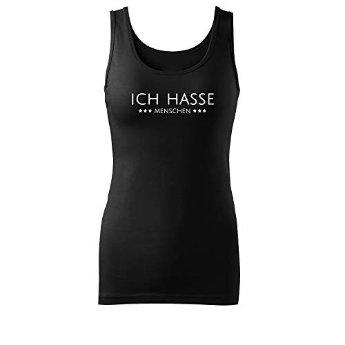 Ich Hasse Menschen Damen Sommer Rundhals Top taillierter Tank mit Spruch (437 Triumph Schwarz M) von DELUNO