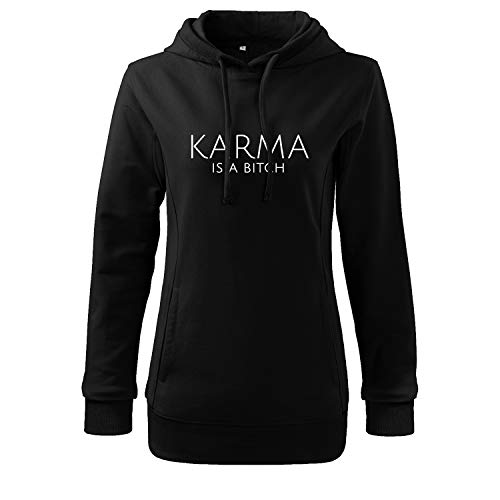 Karma is a Bitch Langarmshirt Ladies Pullover 97% Baumwolle Damen Hoodie(425 408 Schwarz M) von DELUNO