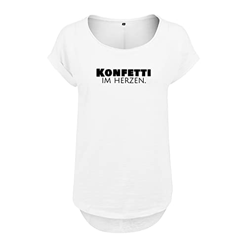 Konfetti im Herzen. Design Cooles Frauen Tshirt mit Druck Short Sleeve NEU Top Sommer Freizeit Kurzarm S Weis (B36-467-S-Weiß) von DELUNO