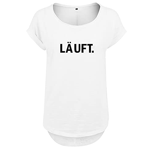 Läuft Design Frauen T Shirt mit Spruch handgefärtigt Oversize NEU Shirt Rundhals Mädchen kurzärmlig M Weis (B36-408-M-Weiß) von DELUNO