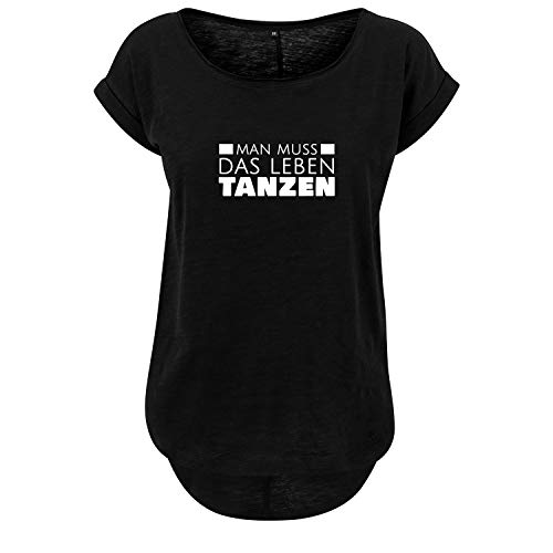 Man muss das Leben tanzen Design Damen Long Back Shaped Tshirt lässiges Shirt mit neuem Print Sommer Top L Schwarz (B36-466-L-Schwarz) von DELUNO