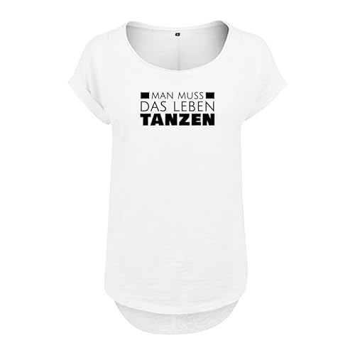 Man muss das Leben tanzen Design Rundhals Mädchen kurzärmlig Frauen T Shirt mit Spruch handgefärtigt Oversize NEU Shirt M Weis (B36-466-M-Weiß) von DELUNO