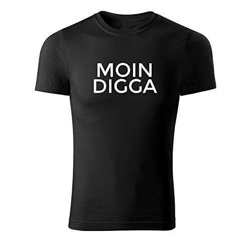 Moin Digga Herren t Shirt Rundhals mit Spruch übergröße (347 Paint Schwarz XXXL) von DELUNO