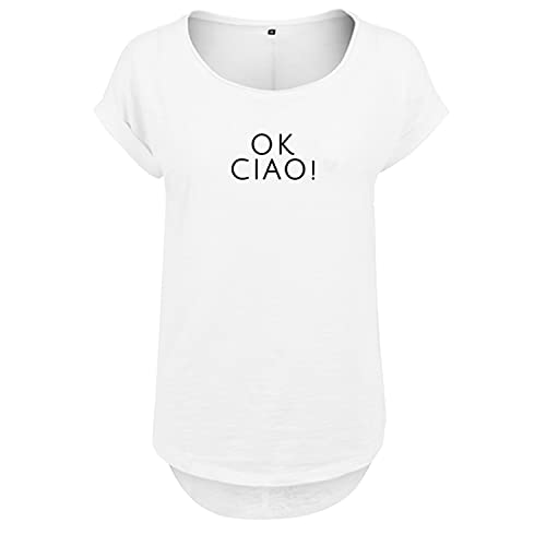 Ok Ciao Design Frauen T Shirt mit Spruch handgefärtigt Oversize NEU Shirt Rundhals Mädchen kurzärmlig M Weis (B36-501-M-Weiß) von DELUNO