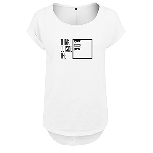 Think Outside The Box Design Frauen T Shirt mit Spruch und modischem Motiv NEU Bedruckt Oberteil für Frauen XL Weis (B36-108-XL-Weiß) von DELUNO