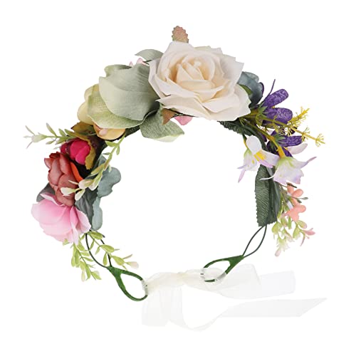 Blumengirlande Mädchen Stirnbänder Göttin Kopfschmuck Braut Kopfschmuck for Hochzeit Braut Blumen Kopfschmuck Hochzeit Fotografie Requisiten Blumen Haarkranz Blumen Haarreifen Bunt von DELURA