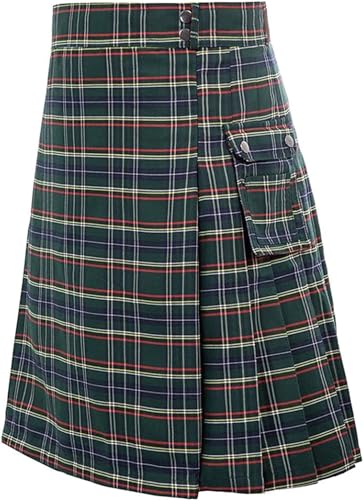 DELURA Schottische Utility-Kilts for Herren, Vintage-Gothic-Faltenröcke, Vintage-Schottische Kendo-Taschen-Schottische Kleidung/260 (Color : Z-02-army Green, Size : X-Large) von DELURA