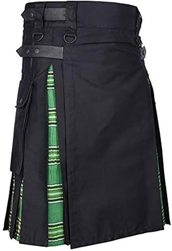 DELURA Schottische Utility-Kilts for Herren, Vintage-Gothic-Faltenröcke, Vintage-Schottische Kendo-Taschen-Schottische Kleidung/260 (Color : Z-Green, Size : XX-Large) von DELURA