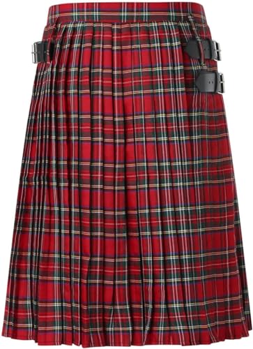 DELURA Schottische Utility-Kilts for Herren, Vintage-Gothic-Faltenröcke, Vintage-Schottische Kendo-Taschen-Schottische Kleidung/260 (Color : Zzz-x11-red, Size : XX-Large) von DELURA