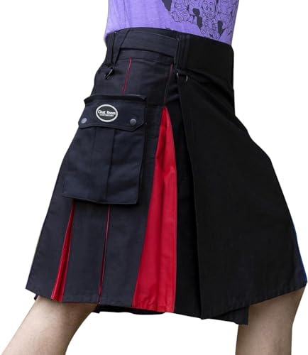 DELURA Schottische Utility-Kilts for Herren, Vintage-Gothic-Faltenröcke, Vintage-Schottische Kendo-Taschen-Schottische Kleidung/260 (Color : Zzz-x15-black, Size : 5X-Large) von DELURA