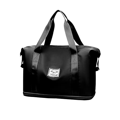 Erweiterbare Sporttaschen mit großem Fassungsvermögen, Reisetaschen for Sport und Reisen, leichte Übernachtungstaschen for Herren und Damen, Tragetasche /304 (Color : Black) von DELURA