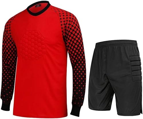 Fußball-Torwart-Trikot mit Schaumstoffpolsterung und Hose/Shorts/370 for Herren (Color : Red2011, Size : Small) von DELURA