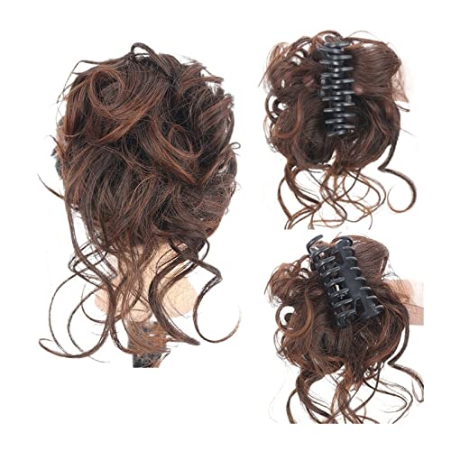 Haarknoten, unordentlicher, lockiger Haarknoten, Haargummis, Verlängerung, 1 Stück, lockiges, gewelltes synthetisches Dutt-Haarteil, Krallenclip, Haarknoten, Chignon, for Frauen und Mädchen, Chignon-H von DELURA