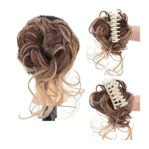 Haarknoten, unordentlicher, lockiger Haarknoten, Haargummis, Verlängerung, 1 Stück, lockiges, gewelltes synthetisches Dutt-Haarteil, Krallenclip, Haarknoten, Chignon, for Frauen und Mädchen, Chignon-H von DELURA