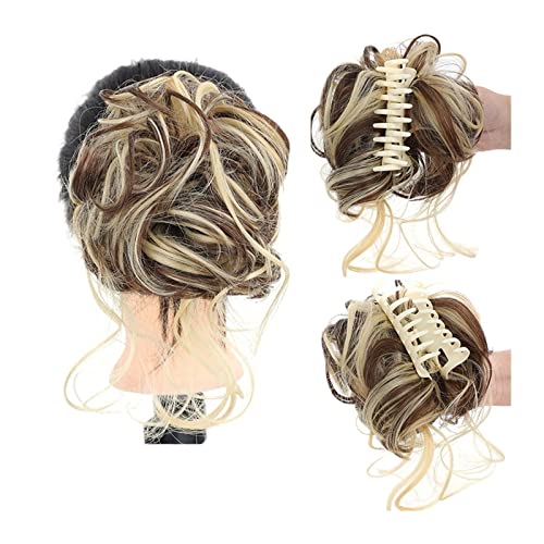 Haarknoten, unordentlicher, lockiger Haarknoten, Haargummis, Verlängerung, 1 Stück, lockiges, gewelltes synthetisches Dutt-Haarteil, Krallenclip, Haarknoten, Chignon, for Frauen und Mädchen, Chignon-H von DELURA