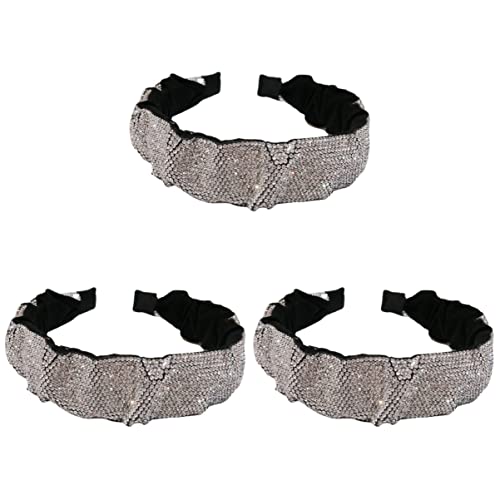 Haarschmuck for Mädchen, gepolstertes Strass-Stirnband, Mädchen-Stirnband, Strass-Stirnband, Kristallperlen-Haarbänder, barocker Haarreifen, breites Stirnband mit (Color : Silverx3pcs, Size : 15X15X von DELURA