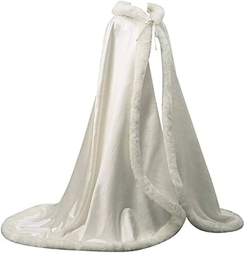 Hochzeitsumhang for Damen, Brautumhang, Pelzbesatz, Kapuzenumhang for die Braut, Poncho in voller Länge/401 (Color : Ivory, Size : Small) von DELURA