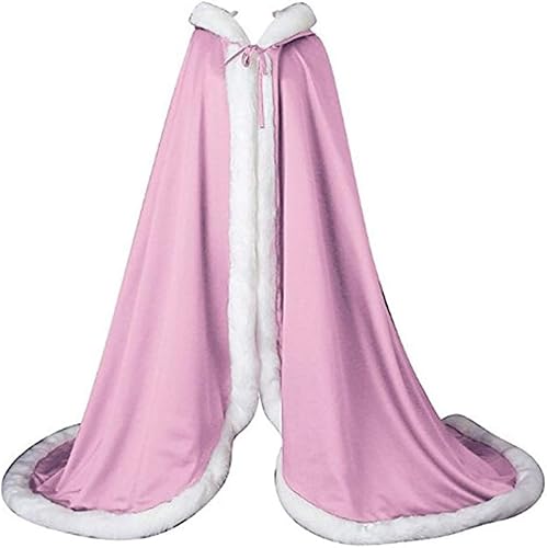 Hochzeitsumhang for Damen, Brautumhang, Pelzbesatz, Kapuzenumhang for die Braut, Poncho in voller Länge/401 (Color : Pink, Size : 4X-Large) von DELURA