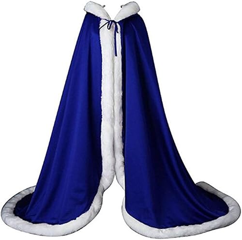 Hochzeitsumhang for Damen, Brautumhang, Pelzbesatz, Kapuzenumhang for die Braut, Poncho in voller Länge/401 (Color : Royal Blue, Size : X-Large) von DELURA