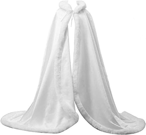 Hochzeitsumhang for Damen, Brautumhang, Pelzbesatz, Kapuzenumhang for die Braut, Poncho in voller Länge/401 (Color : White, Size : Large) von DELURA