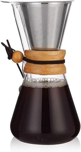 Kaffeekanne 20 oz Pour-Over-Kaffeemaschine, wiederverwendbar, mit Edelstahlfilter, hitzebeständiger -Kaffeetropfer mit Echtholz-Kragenhalter/43 von DELURA