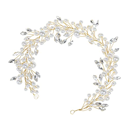 Mädchen Scrunchies Hochzeit Party Stirnband Braut Stirnband Künstliche Perle Kopfschmuck Haarschmuck Goldene dekorative Ranken (Color : Golden) von DELURA