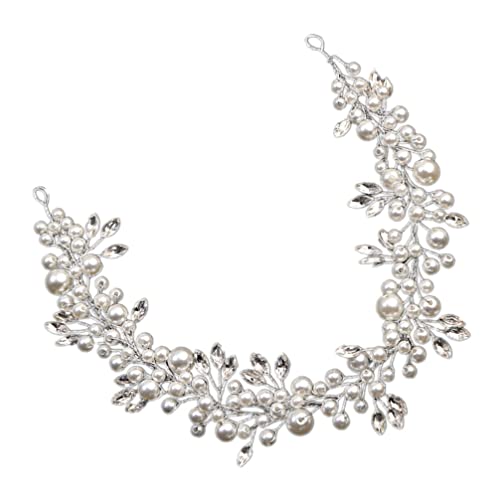 Mädchen Scrunchies Hochzeit Party Stirnband Braut Stirnband Künstliche Perle Kopfschmuck Haarschmuck Goldene dekorative Ranken (Color : Silver) von DELURA